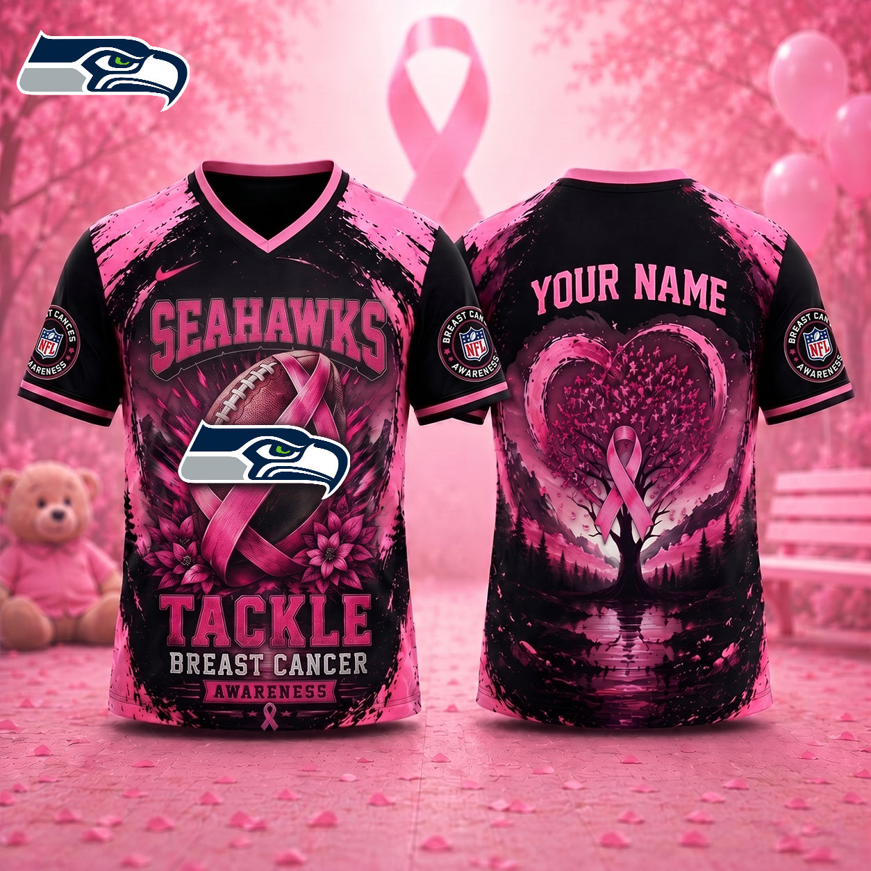 PREMIUM NFL X SEA Exclusive Breast Cancer Awareness Vneck -TSHIRT