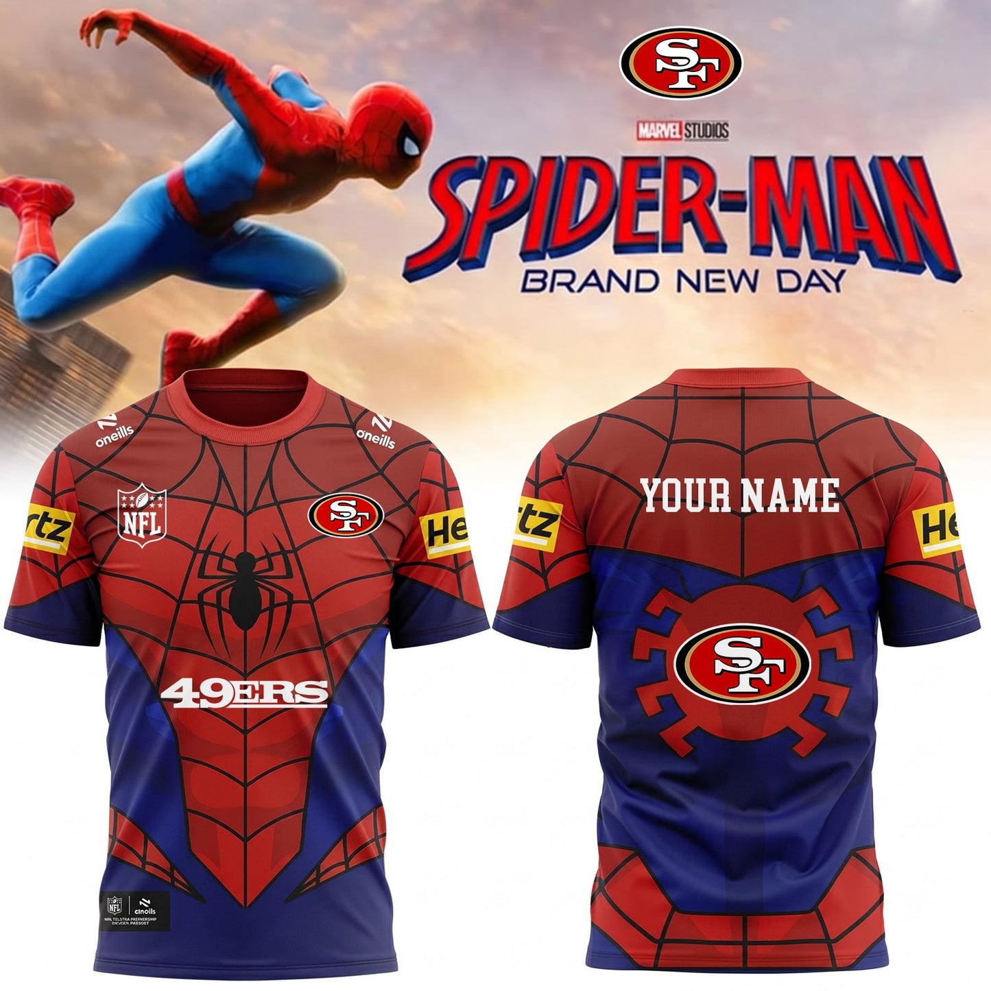 PREMIUM NFL X SF EXCLUSIVE PERSONALIZED SPIDER-MAN SHIRT