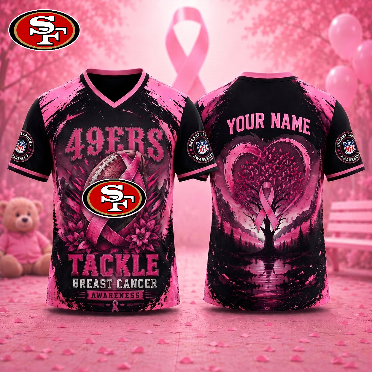 PREMIUM NFL X SF Exclusive Breast Cancer Awareness Vneck -TSHIRT