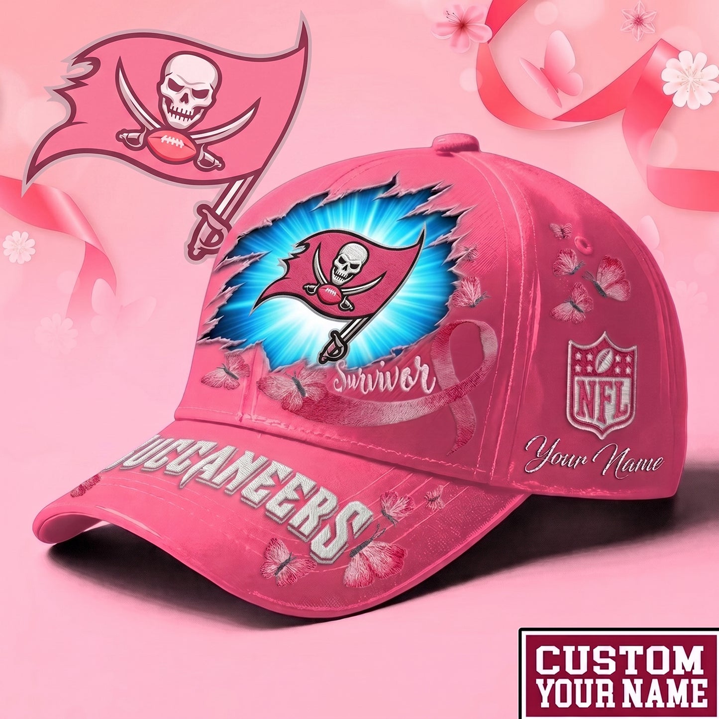 PREMIUM NFL X TB Exclusive Breast Cancer SURVIOR CAP V3
