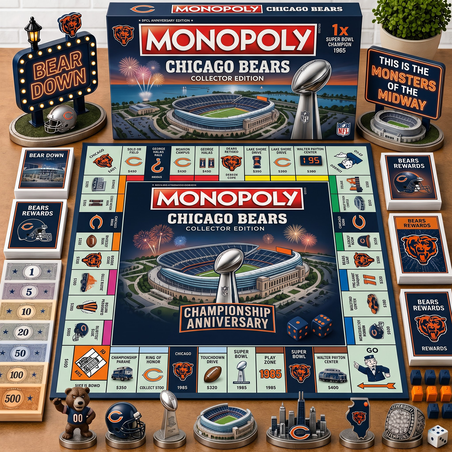 Premium NFL CHI Championship Anniversary  Monopoly Collector’s Edition Board Game V3