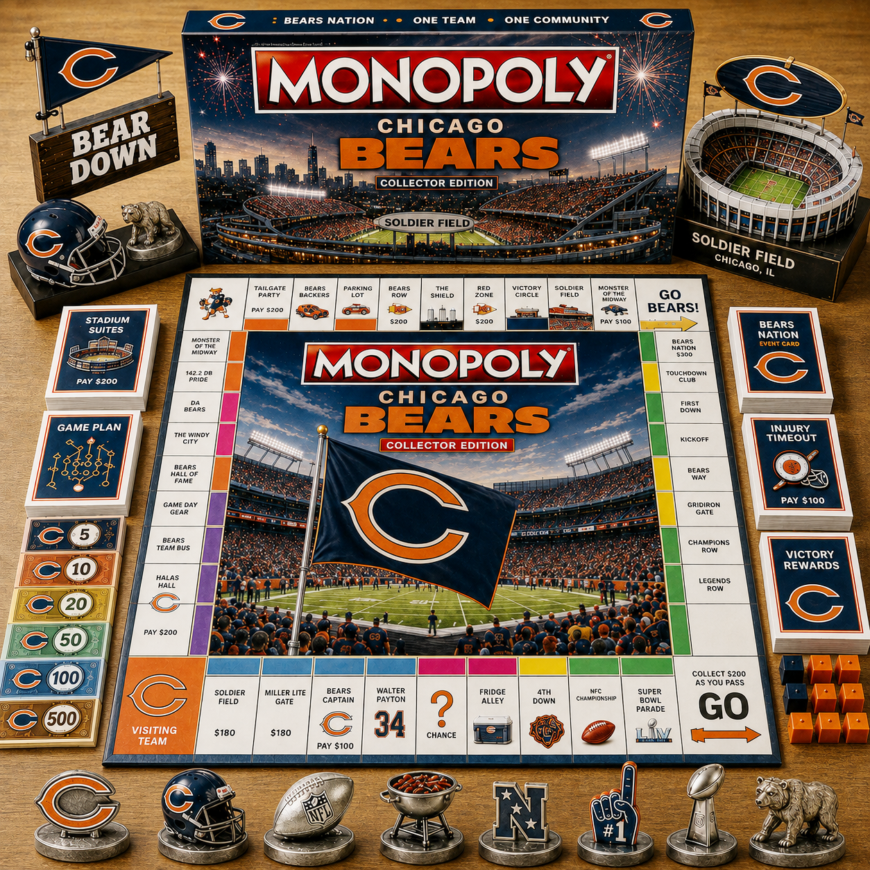 Premium NFL CHI Game Night Monopoly Collector’s Edition Board Game V5