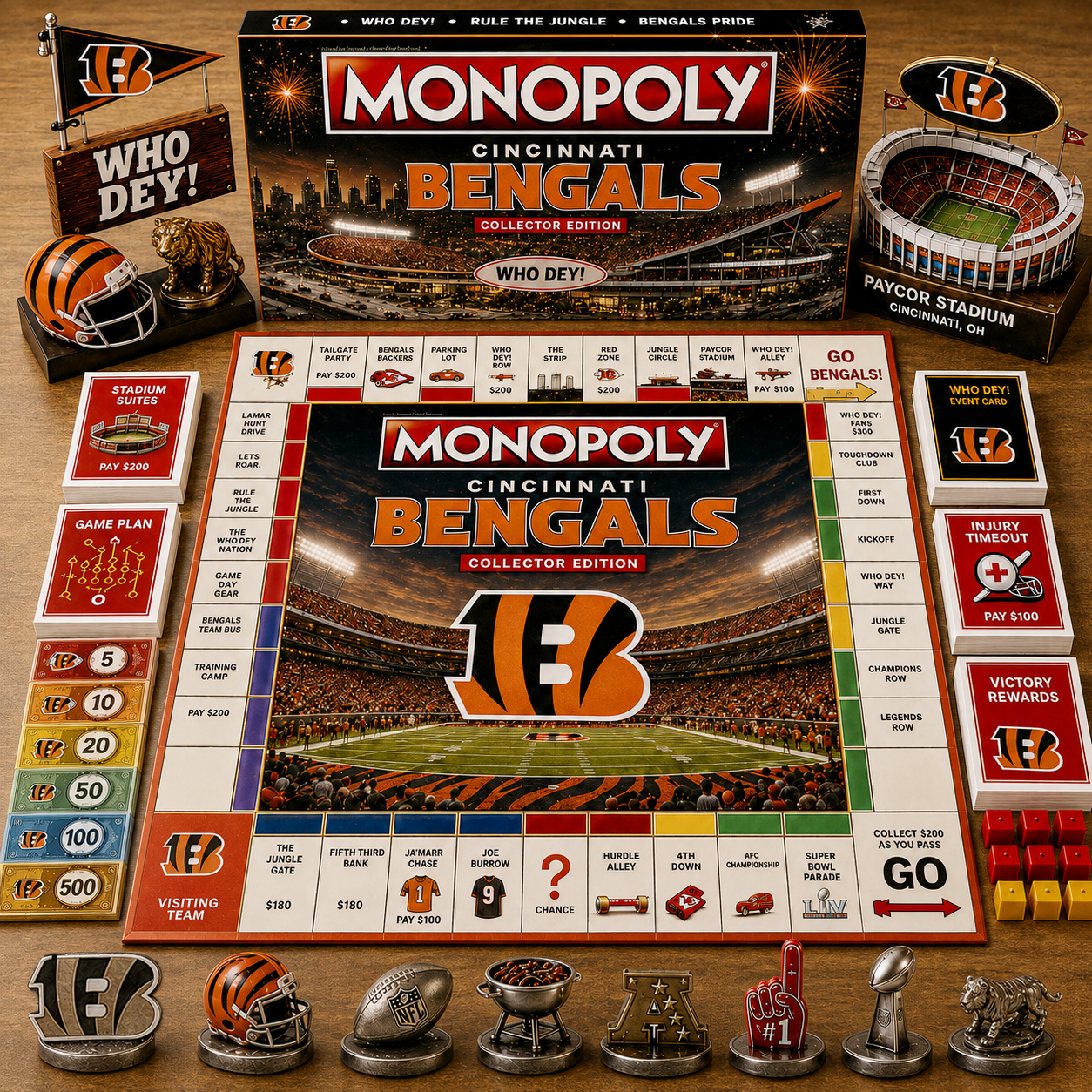 Premium NFL CIN Game Night Monopoly Collector’s Edition Board Game V5