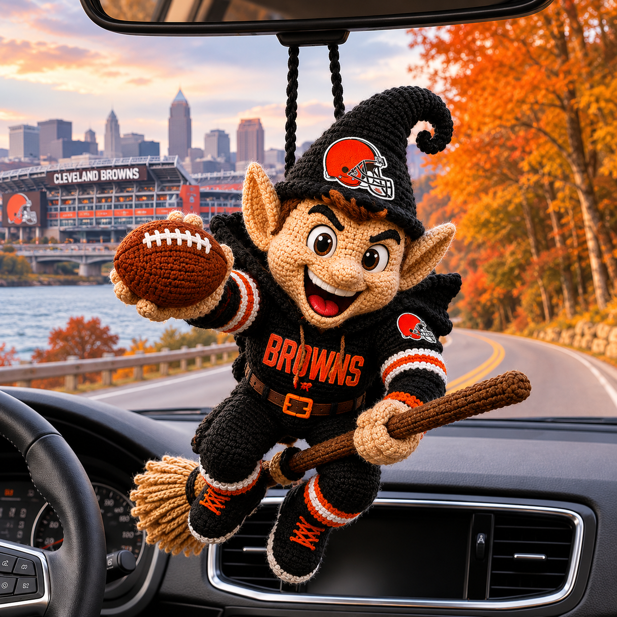 Premium NFL CLE Halloween Mascot Car Ornament