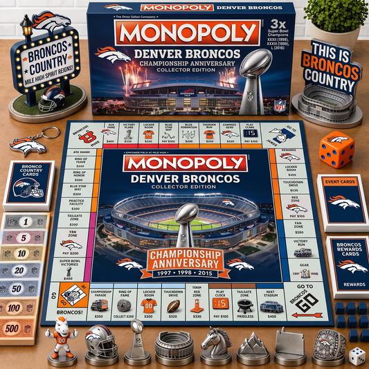 Premium NFL DEN Championship Anniversary  Monopoly Collector’s Edition Board Game V3