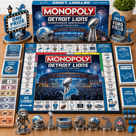 Premium NFL DET Championship Anniversary  Monopoly Collector’s Edition Board Game V3