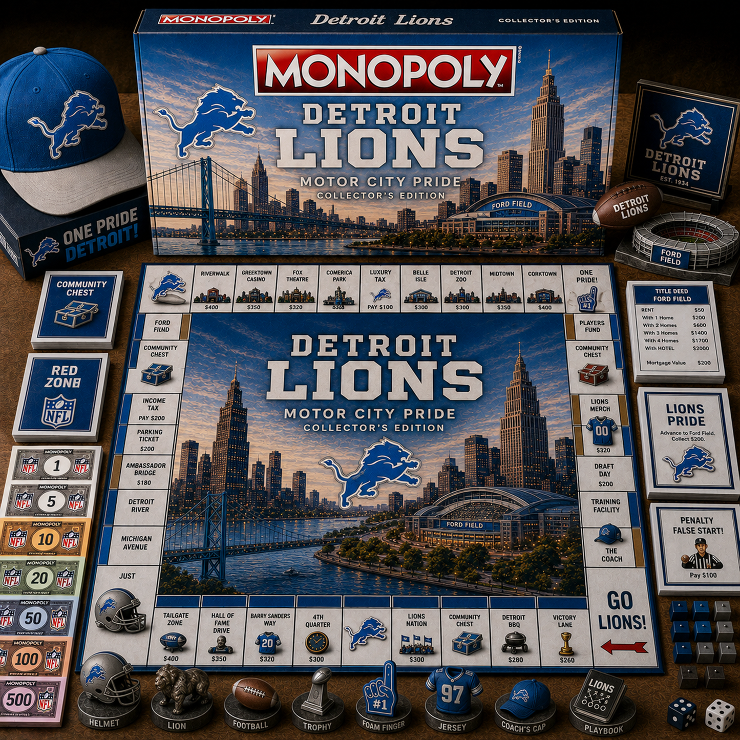 Premium NFL DET Legacy Monopoly Collector’s Edition Board Game V2