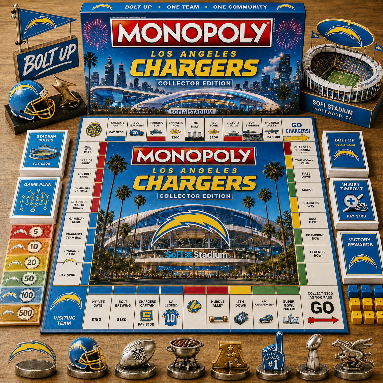 Premium NFL LAC Game Night Monopoly Collector’s Edition Board Game V5