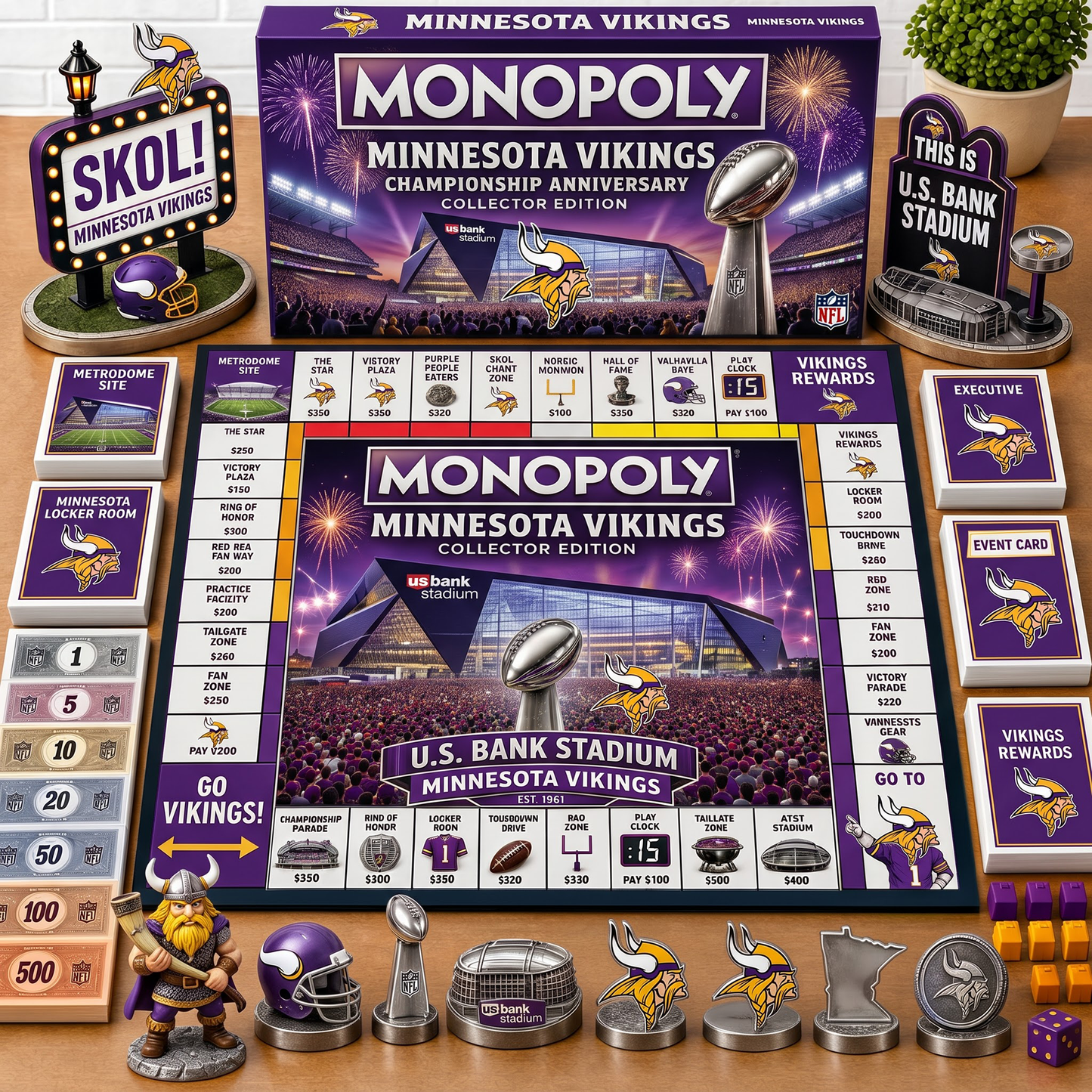 Premium NFL MIN Championship Anniversary  Monopoly Collector’s Edition Board Game V3
