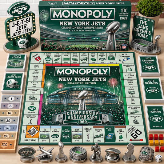 Premium NFL NYJ Championship Anniversary  Monopoly Collector’s Edition Board Game V3