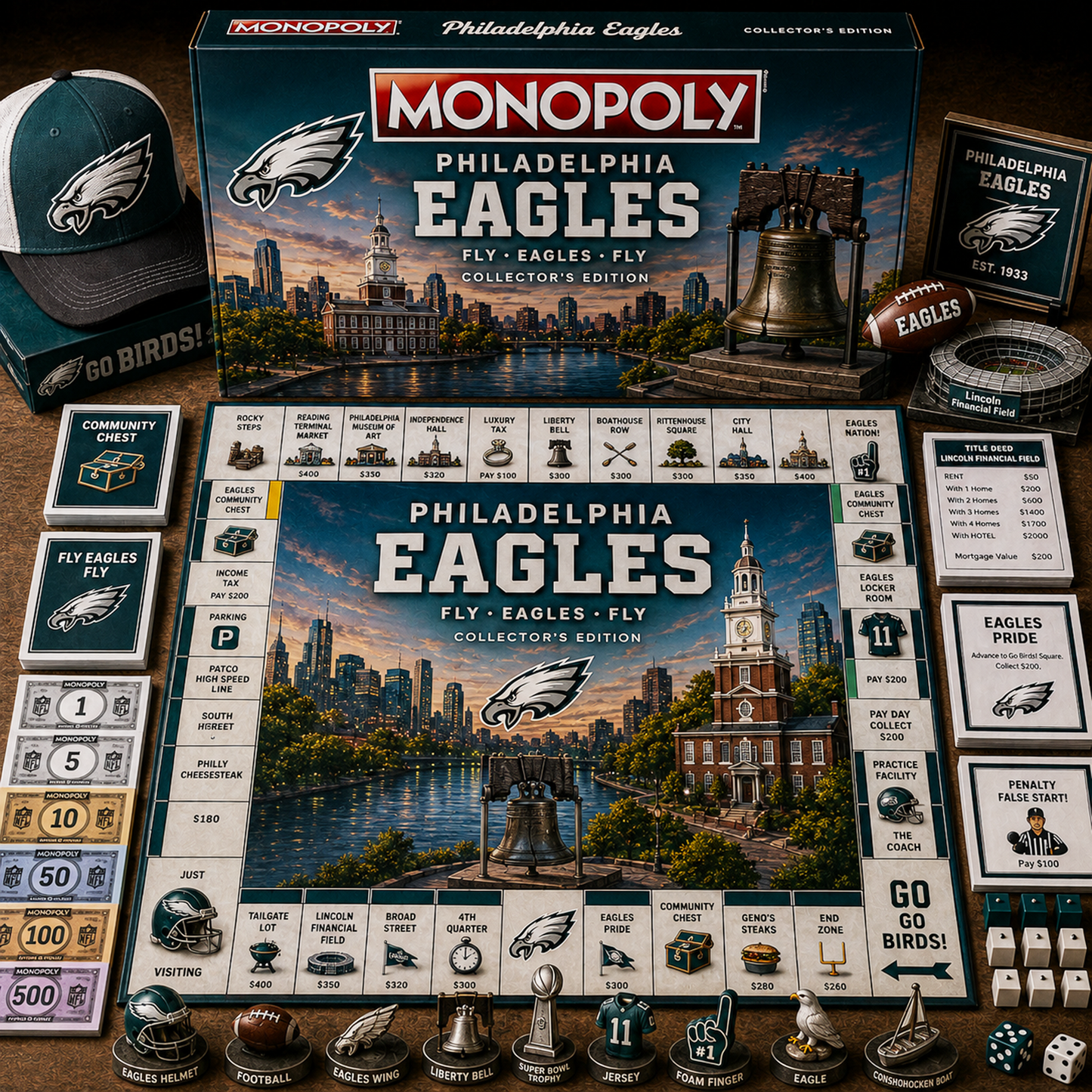 Premium NFL PHI Legacy Monopoly Collector’s Edition Board Game V2