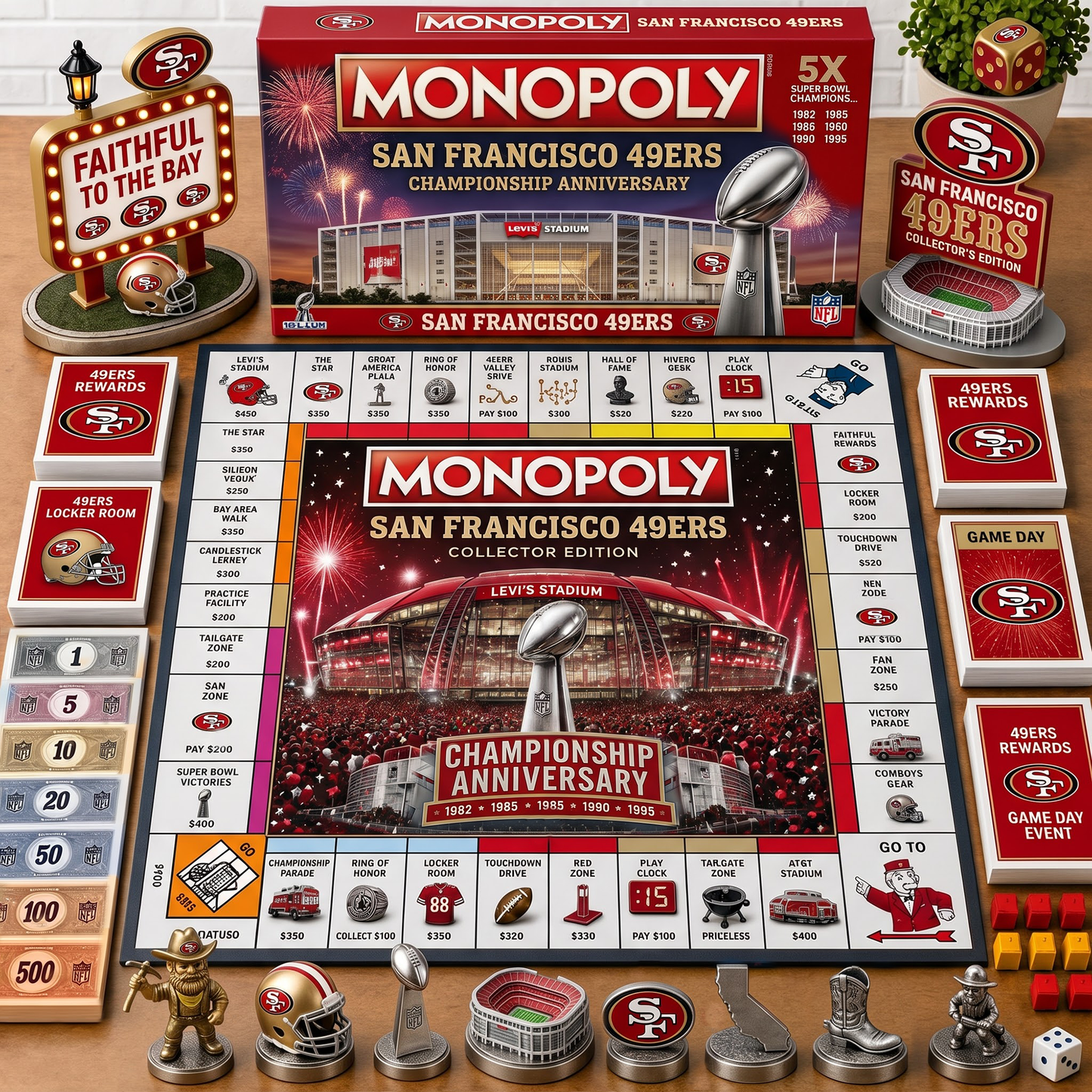 Premium NFL SF Championship Anniversary  Monopoly Collector’s Edition Board Game V3