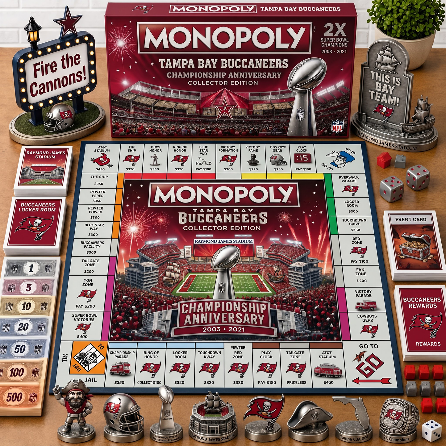 Premium NFL TB Championship Anniversary  Monopoly Collector’s Edition Board Game V3