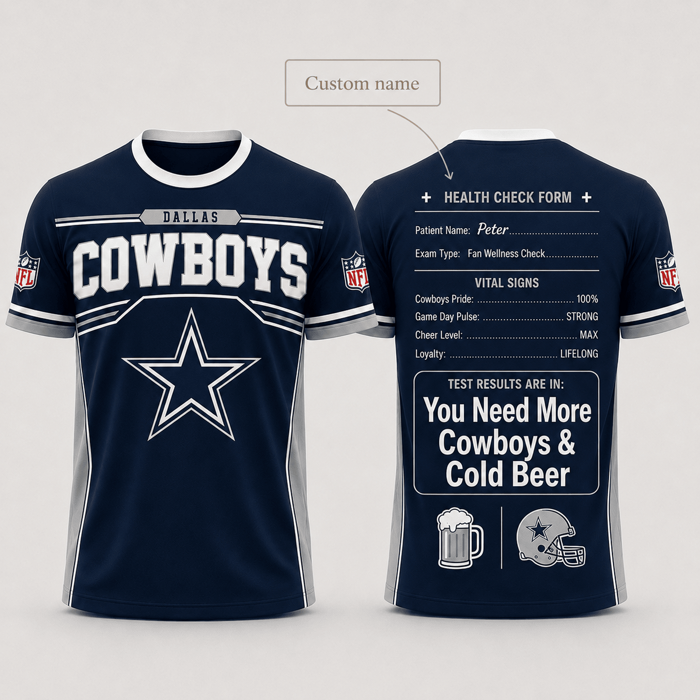 Premium NFL x DAL Funny Personalized Health Check Form 3D Shirt Football Enthusiasts 040726