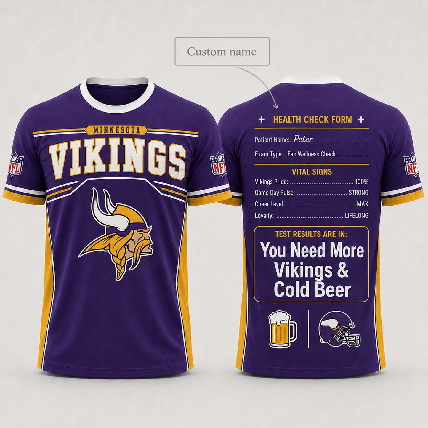 Premium NFL x MIN Funny Personalized Health Check Form 3D Shirt Football Enthusiasts 040726