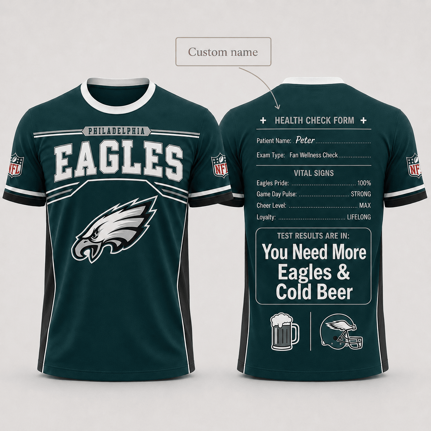 Premium NFL x PHI Funny Personalized Health Check Form 3D Shirt Football Enthusiasts 040726