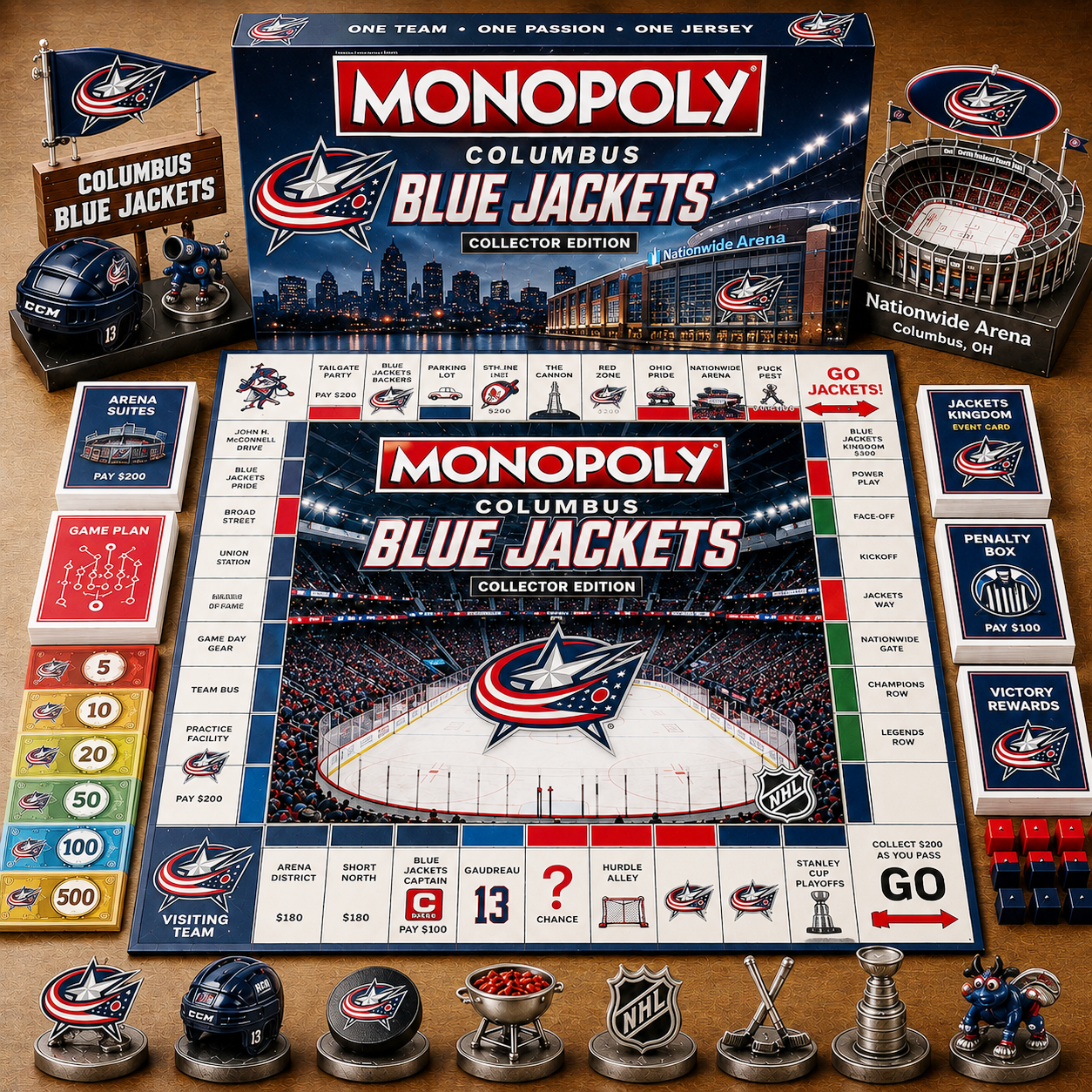 Premium NHL CBJ Game Night Monopoly Collector’s Edition Board Game V5