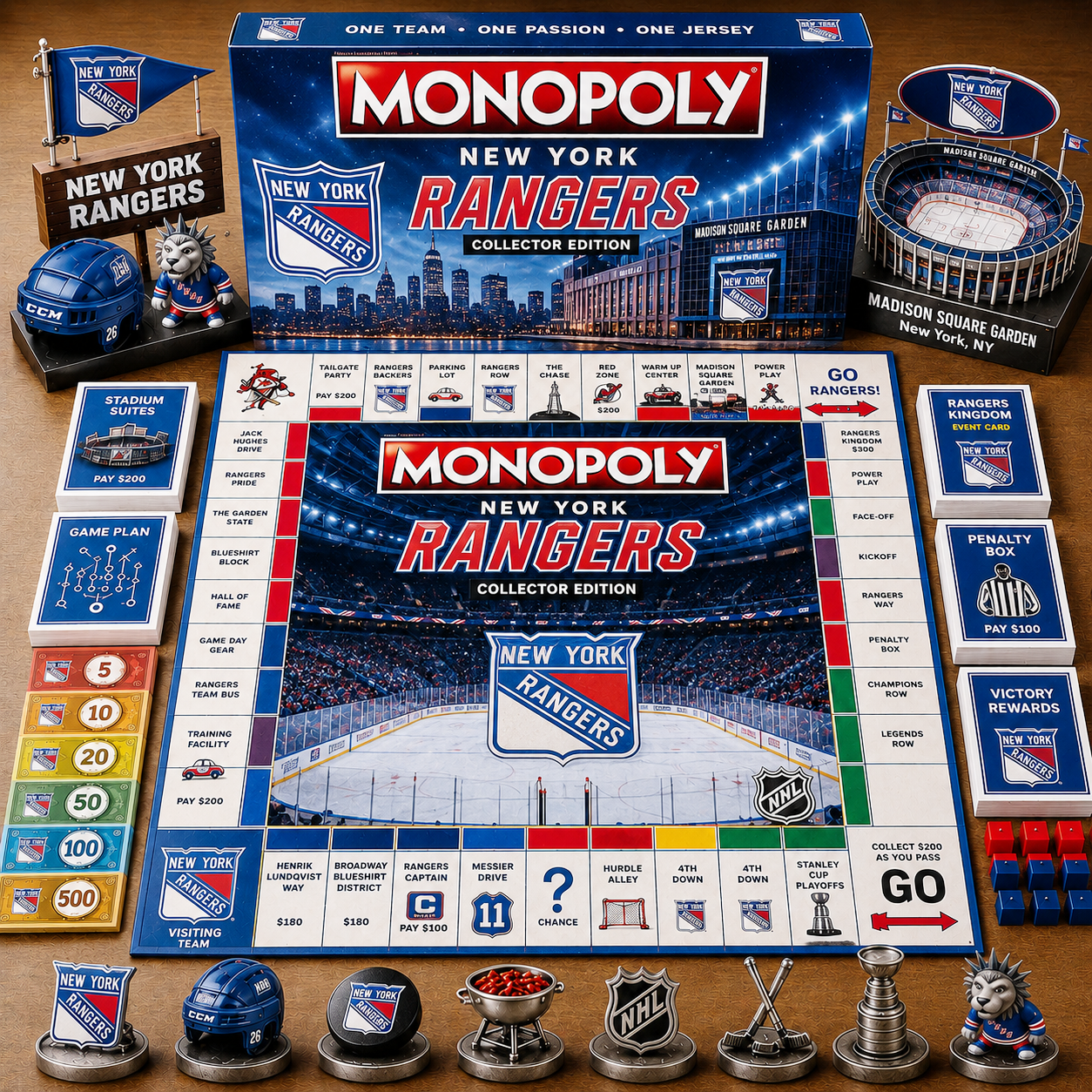 Premium NHL NYR Game Night Monopoly Collector’s Edition Board Game V5