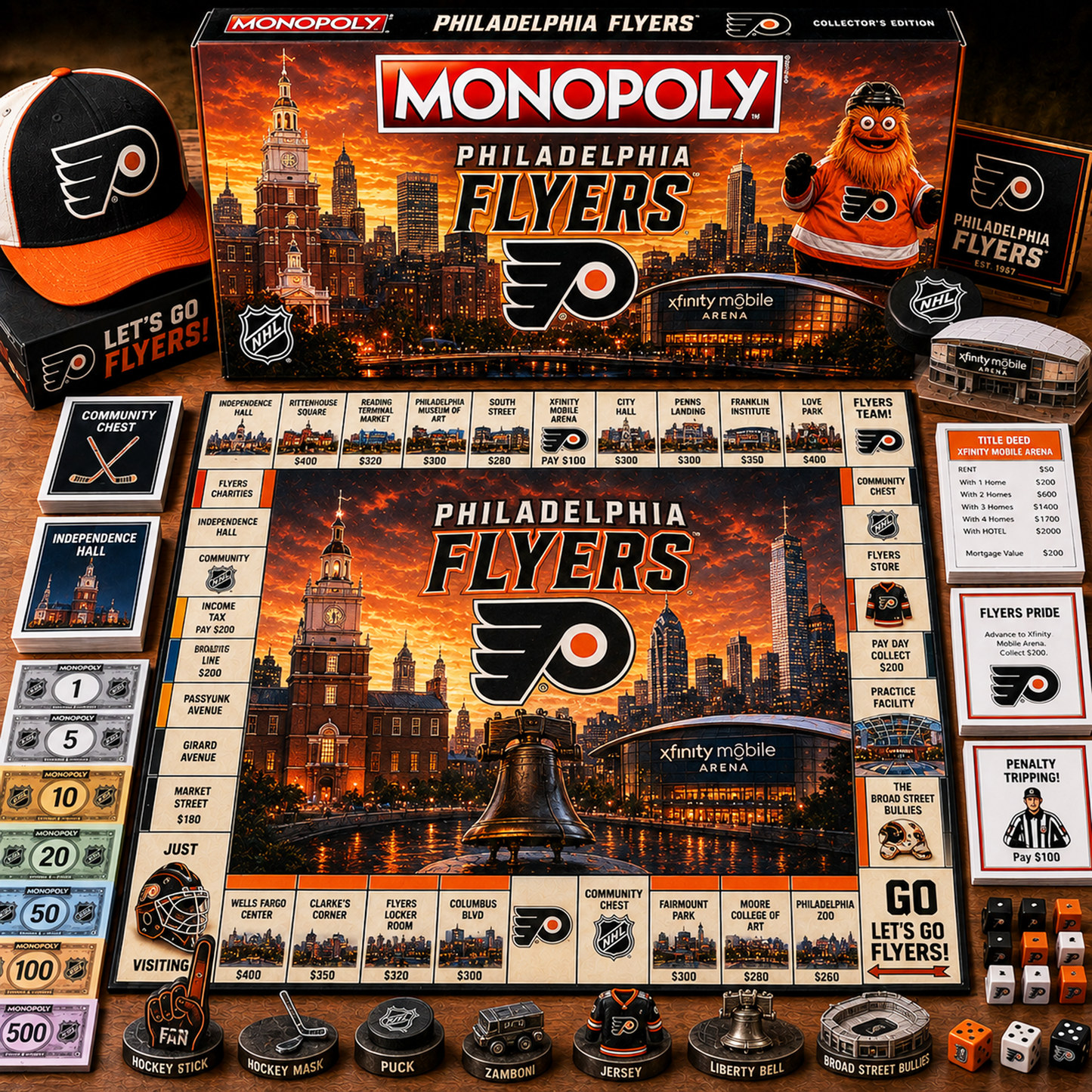 Premium NHL PHI Legacy Monopoly Collector’s Edition Board Game V2 NMD 150826 TTV