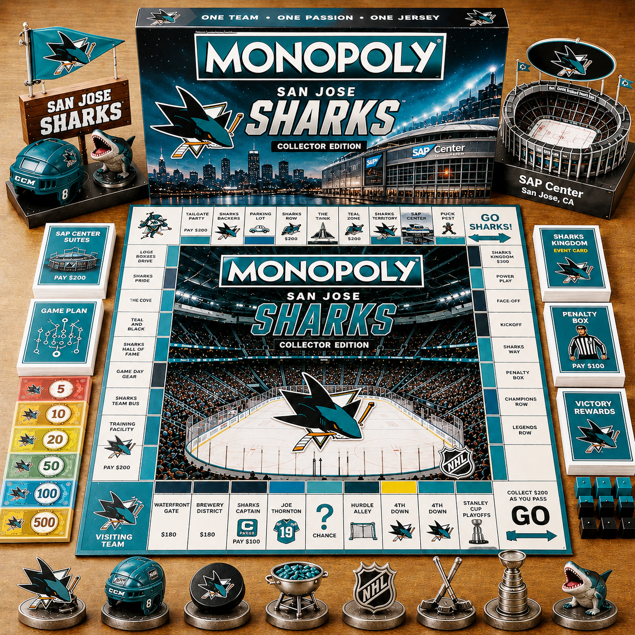 Premium NHL SJS Game Night Monopoly Collector’s Edition Board Game V5