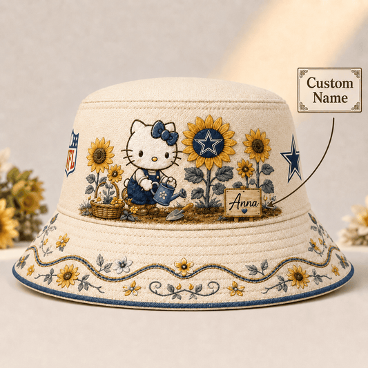 Premium NFL X DAL Hello Kitty Custom Name Bucket Hat For Cute Sunflower Fans NDT NHM 110726