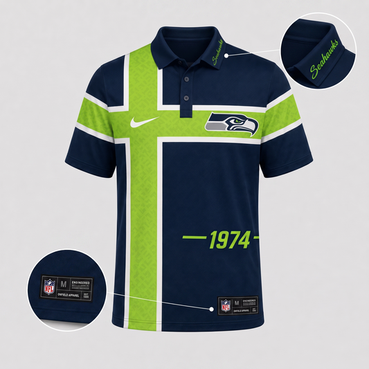 SEA X Premium NFL Men’s Sporty Cross Stripe Polo Shirt