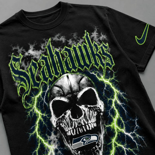 SS Premium NFL Premium Skull Lightning Graphic T-Shirt